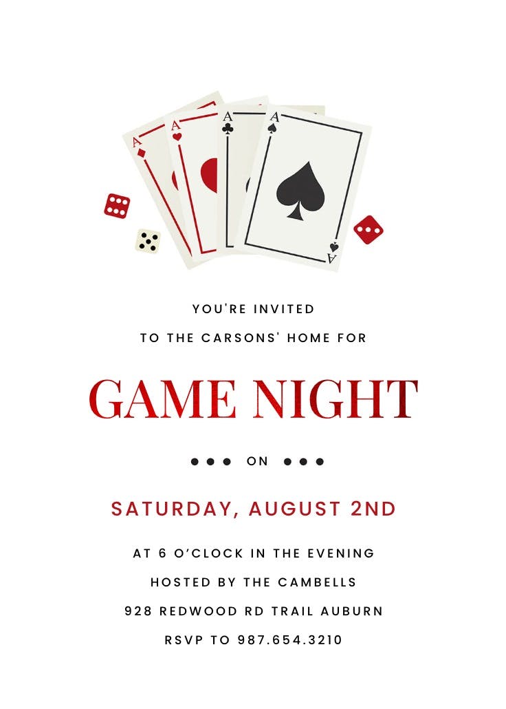 Poker game night - sports & games invitation